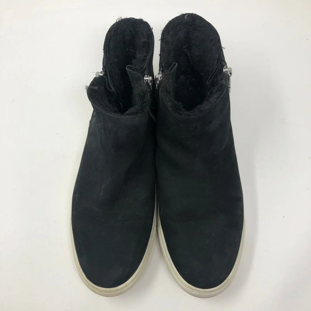 J Slides NYC Ankle Booties Womens 10 Black Leather Faux Fur Lined Side Zip
